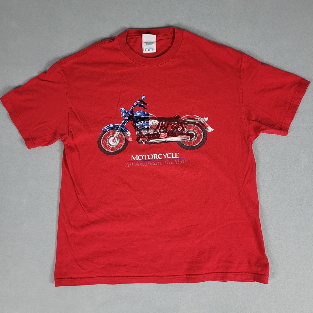 Vintage‎ AAA Alstyle T-Shirt Mens XL Red Motorcycle American Flag Cotton Y2K